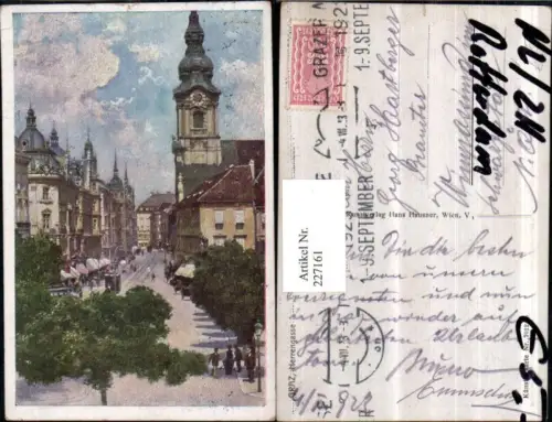 227161,Künstler AK Graz Herrengasse Geschäfte Kirche pub Hans Hausner 7012/25