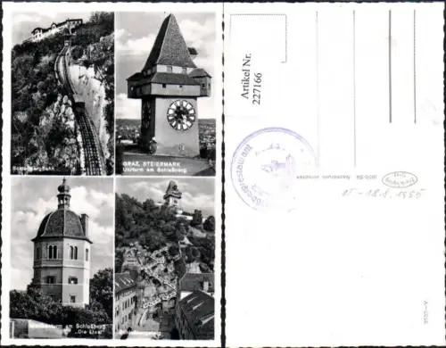 227166,Graz Uhrturm Schlossbergbahn Schlossbergstiege Glockenturm Die Liesl Mehrbildkarte