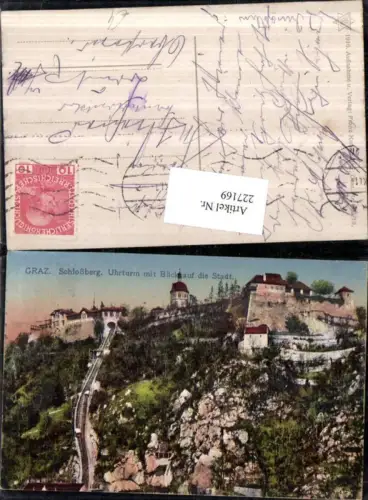 227169,Graz Schlossberg Uhrturm m. Blick auf d. Stadt Schlossbergbahn