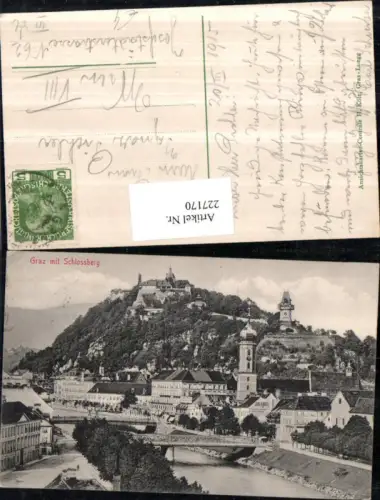 227170,Graz Teilansicht m. Schlossberg Brücke Uhrturm