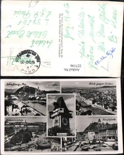 227196,Graz Totale Schlossberg Hauptplatz Markt Uhrturm Jakominiplatz Mehrbildkarte