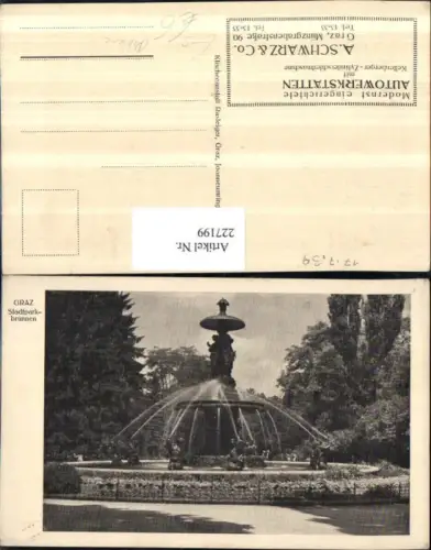 227199,Graz Stadtpark Brunnen Reklame A. Schwarz e Co Autowerkstätte Stempel