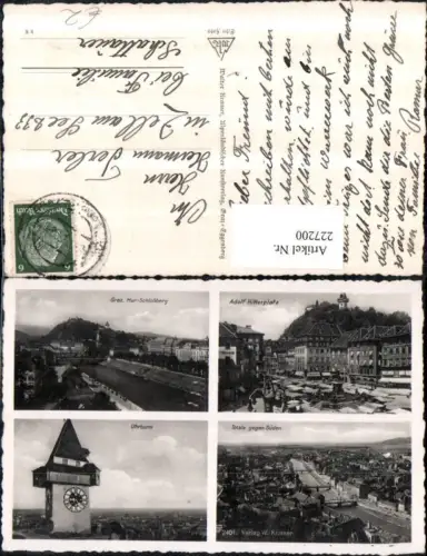 227200,Graz Totale geg. Süden Hauptplatz Markt Uhrturm Schlossberg