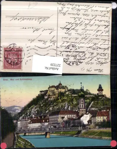 227220,Graz Teilansicht Mur u. Schlossberg Brücke Uhrturm