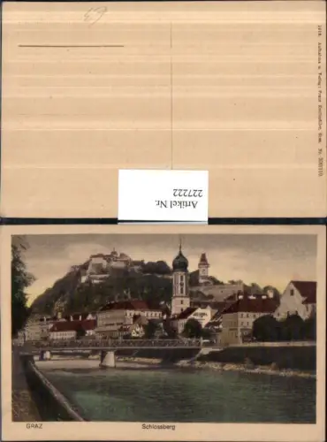 227222,Graz Teilansicht Partie Schlossberg Brücke Uhrturm