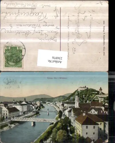 236976,Graz Die 3 Brücken m. Schlossberg u. Uhturm
