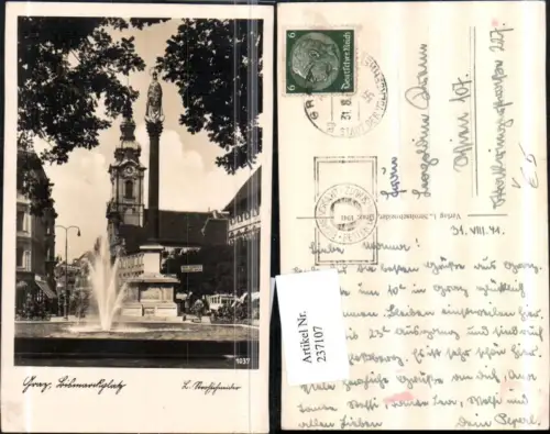 237107,Graz Bismarckplatz Springbrunnen Säule pub L. Strohschneider 1037