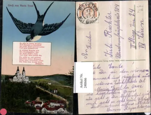 240666,Graz Gruß aus Maria Trost Totale Kirche Schwalbe Text