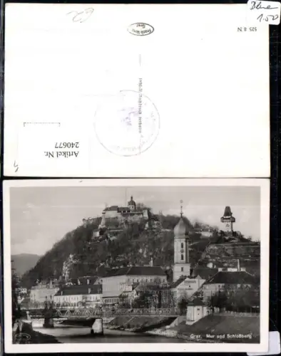 240677,Graz Teilansicht Mur Brücke u. Schlossberg