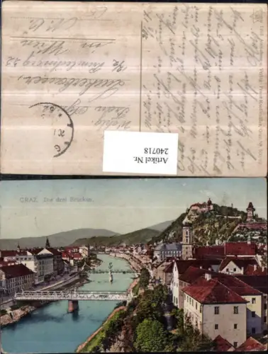 240718,Graz Teilansicht m. d. Drei Brücken u. Schlossberg