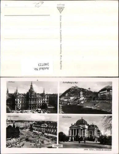 240723,Graz Rathaus Opernhaus Jakominiplatz Schlossberg u. Mur Mehrbildkarte