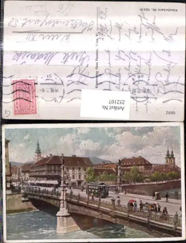 252107,Künstler AK Graz Brücke Straßenbahn Kirchenturm pub Hans Hausner 7012/20