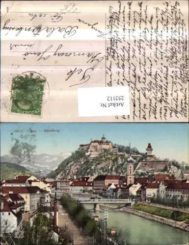 252112,Graz Teilansicht Mur Brücke Kirchenturm Schlossberg Uhrturm pub L. Strohschneider 25