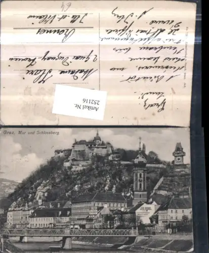 252116,Graz Teilansicht Mur Brücke Kirchenturm Josef Sobel Messer Waren Schlossberg Uhrturm