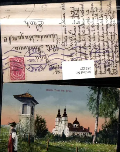 252127,Graz Maria Trost Mariatrost Kirche Bildstöckl Frau in Tracht pub L. Strohschneider 187