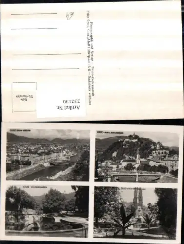 252130,Graz Totale geg. Norden Mur Brücke Schlossberg Stadtparkbrunnen Schanzgraben Mehrbildkarte