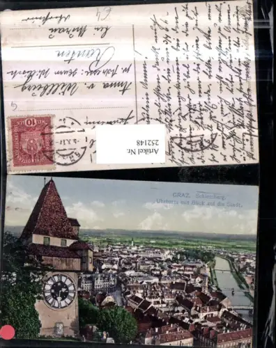 252148,Graz Schlossberg Uhrturm m. Blick auf d. Stadt Totale