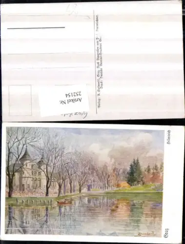 252154,Künstler AK Brunnlechner Graz Hilmteich Teich Partie