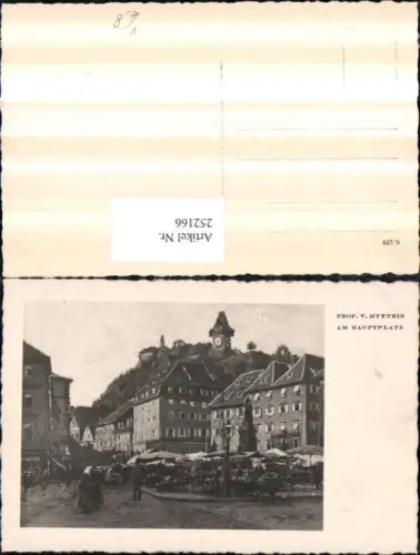 252166,Künstler AK V. Mytteis Graz Hauptplatz Markt Denkmal Blick auf Uhrturm