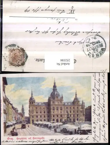 252184,Litho AK Graz Hauptplatz m. Herrengasse Rathaus Markt Geschäfte