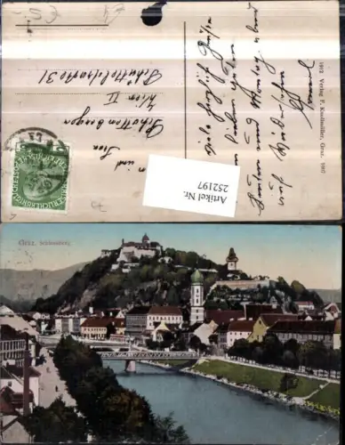 252197,Graz Teilansicht Brücke Kirchenturm Schlossberg m. Uhrturm