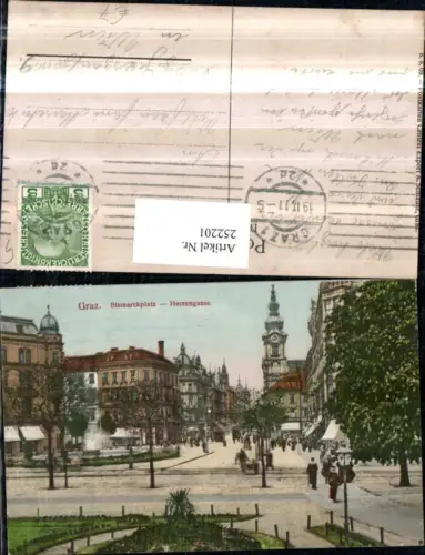 252201,Graz Bismarckplatz Herrengasse Straßenansicht Kirchenturm Springbrunnen