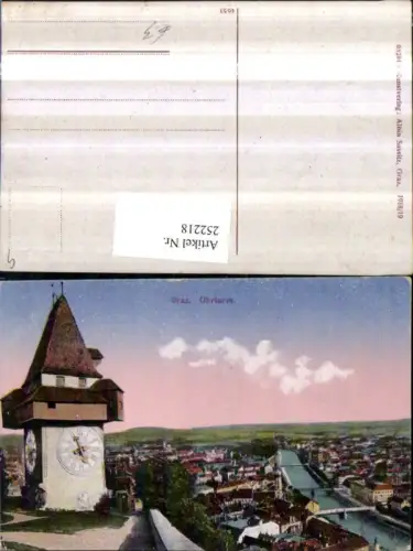 252218,Graz Schlossberg Uhrturm m. Blick auf d. Stadt Totale