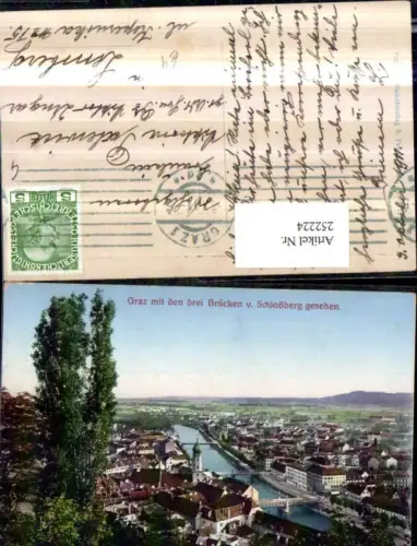 252224,Graz Totale mit d. Drei Brücken v. Schlossberg gesehen