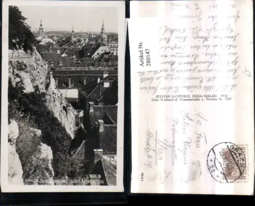 280147,Graz Teilansicht vom Schlossberg Jubiläumssteig