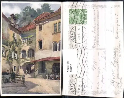 280157,Künstler AK Hans Götzinger Graz Krebsenkeller-Hof