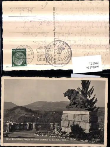 280171,Graz Schlossberg Major Hackher Denkmal Löwe m. Schöckel