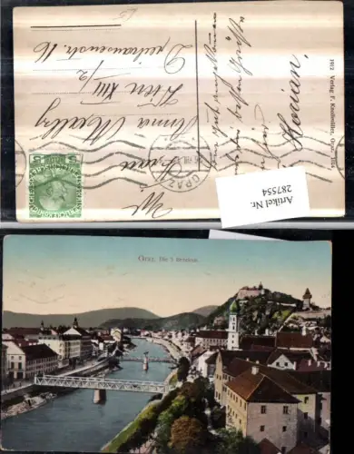 287554,Graz Teilansicht Die 3 Brücken m. Schlossberg