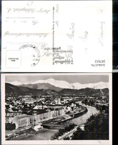287832,Graz Totale geg. Norden Brücke Bergkulisse