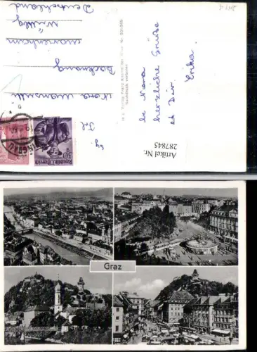 287845,Graz Totale Jakominiplatz Markt Schlossberg Brücke Mehrbildkarte