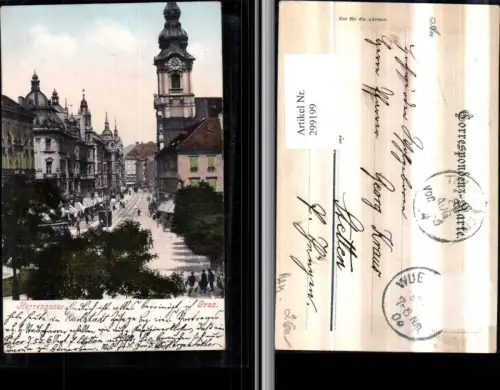 299199,Graz Herrengasse Straßenansicht Geschäfte Kirche