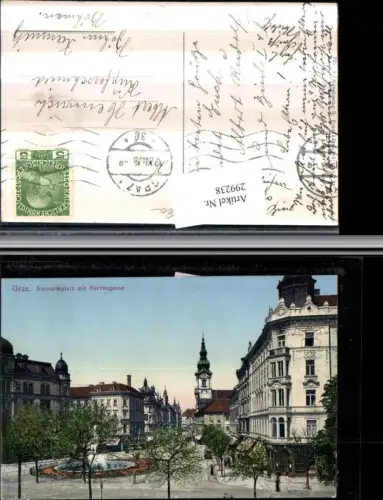 299238,Graz Bismarckplatz m. Herrengasse Springbrunnen Kirchenturm