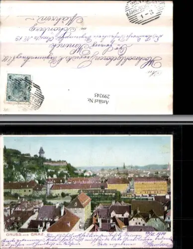 299245,Gruß aus Graz Teilansicht m. Uhrturm pub Senefelder Graz