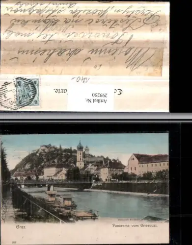 299250,Graz Teilansicht Panorama vom Griesquai m. Schlossberg pub Deutsch 289