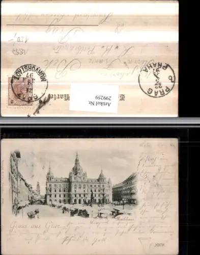 299259,Gruß aus Graz Rathaus Markt Denkmal Straßenansicht pub Stengel e Co 4706