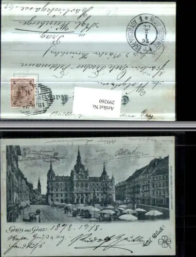 299260,Litho AK Gruß aus Graz Rathaus Markt Geschäfte Straßenansicht