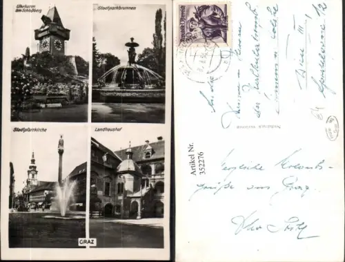 352276,Graz Landhaushof Brunnen Pfarrkirche Uhrturm Mehrbildkarte