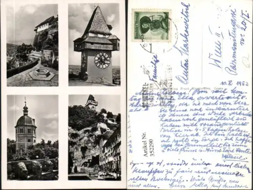 352290,Graz Schlossberg Uhrturm Liesl Glockenturm Bastei Mehrbildkarte