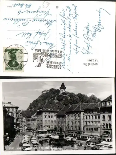 352294,Graz Hauptplatz Markt m. Schlossberg Uhrturm