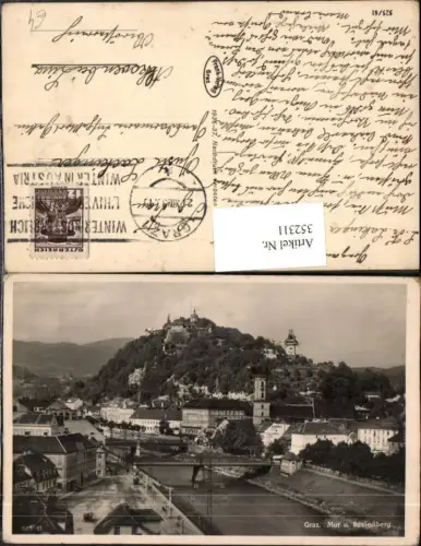 352311,Graz Teilansicht Mur Brücken m. Schlossberg