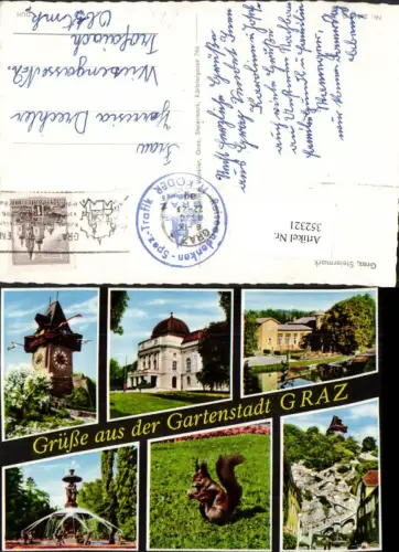 352321,Graz Schlossberg Uhrturm Brunnen Eichkätzchen Mehrbildkarte