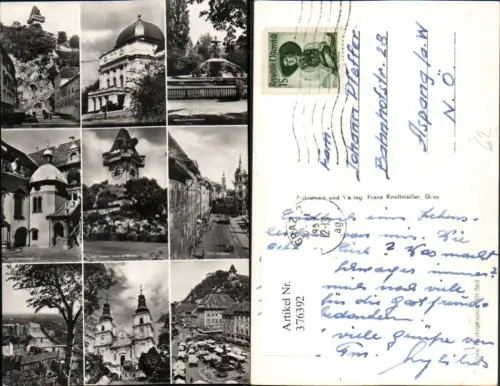376392,Graz Schlossberg Uhrturm Brunnen Kirche Hauptplatz Mehrbildkarte