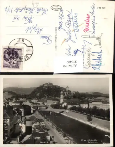 376409,Graz Teilansicht m. Schlossberg Mur Fluss Brücken