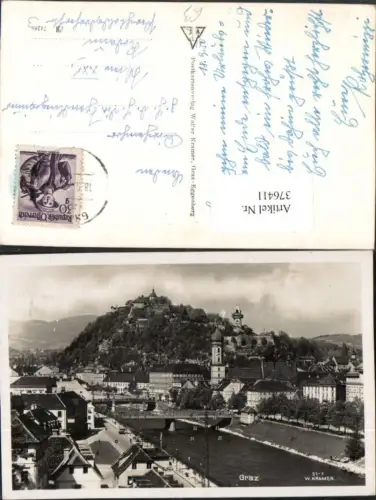 376411,Graz Teilansicht m. Schlossberg Fluss Brücken