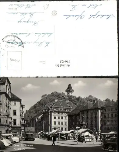376423,Graz Marktplatz Markt Lastwagen Schlossberg Uhrturm