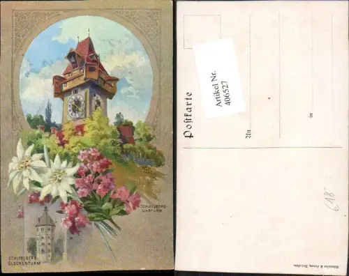 406527,Künstler AK R. Stilz Graz Schlossberg Uhrturm Glockenturm Mehrbildkarte